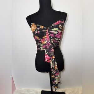 NWT AFRM Black Floral Drape Front Crop Top
